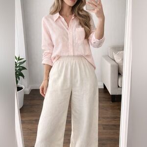 Banana Republic‎ Peachy Pink 100% Linen Button Up Collared Shirt Women XS Preppy